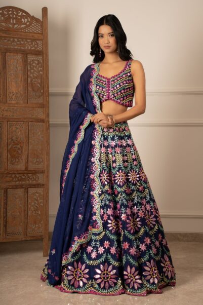 Purple Lehenga Set With Multicoloured Detailing by Aneesh Agrawal