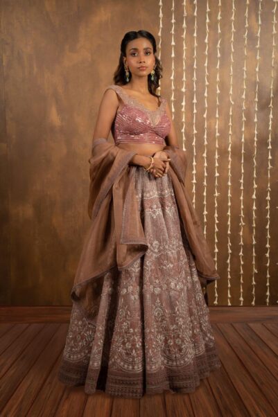 Dusty Pink Lehenga Set With Tone-On-Tone Embroidery by Jade