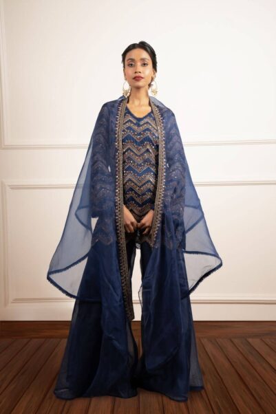 Blue Embroidered Kurta Set by Ridhima Bhasin