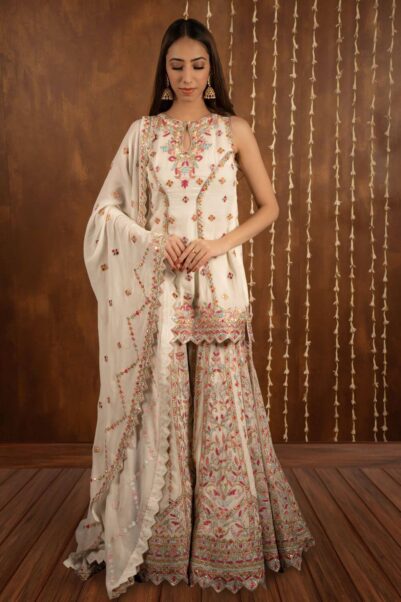 Multicoloured Thread Detailing Sharara Set by Tamanna Punjabi Kapoor